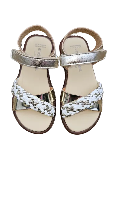 Andanines gold and white braid sandal