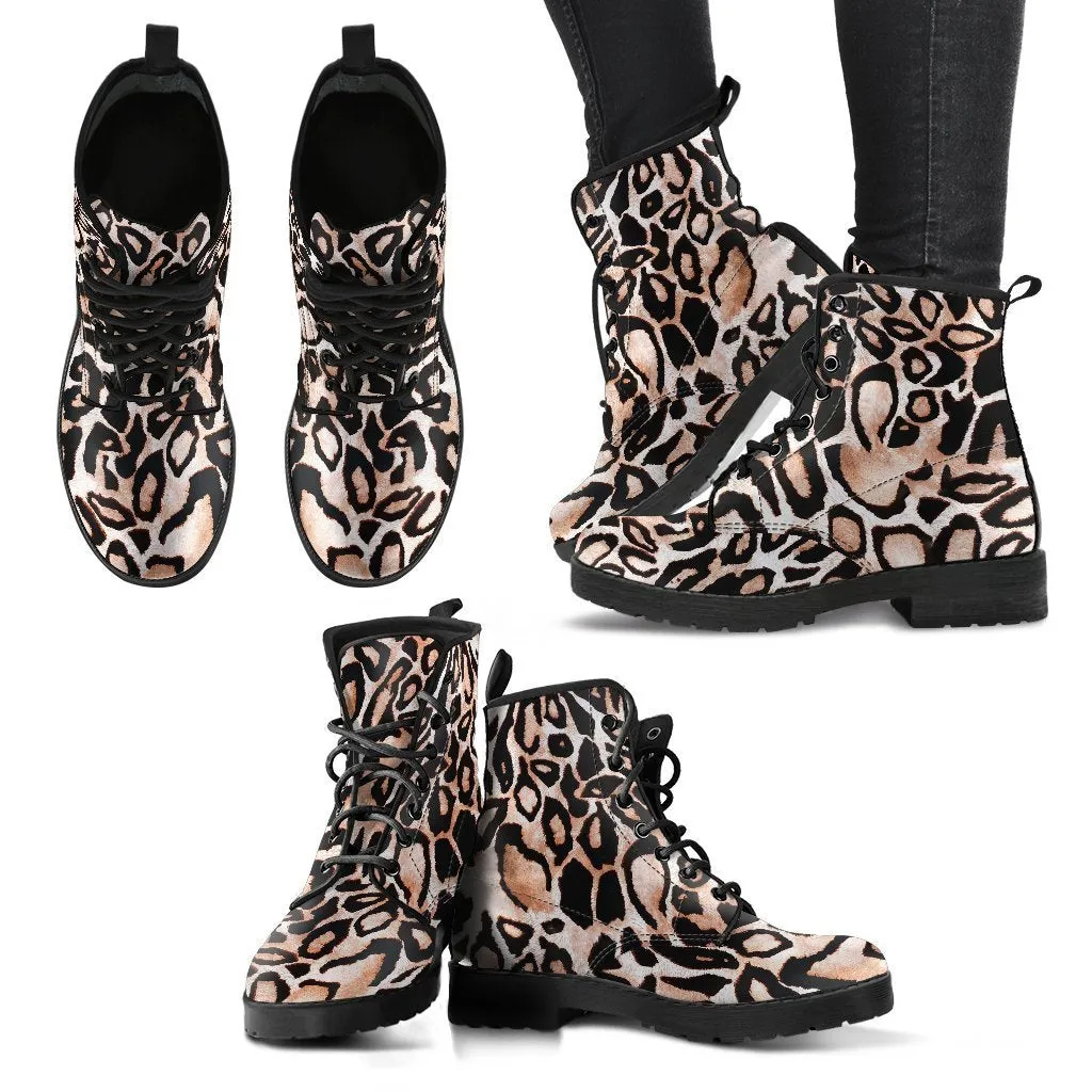 Fashion Combat Boots - Distressed Leopard Print #101 | Vegan Leather, Vegan Shoes, Custom Shoes Women, Women's Boots, Unisex Boots