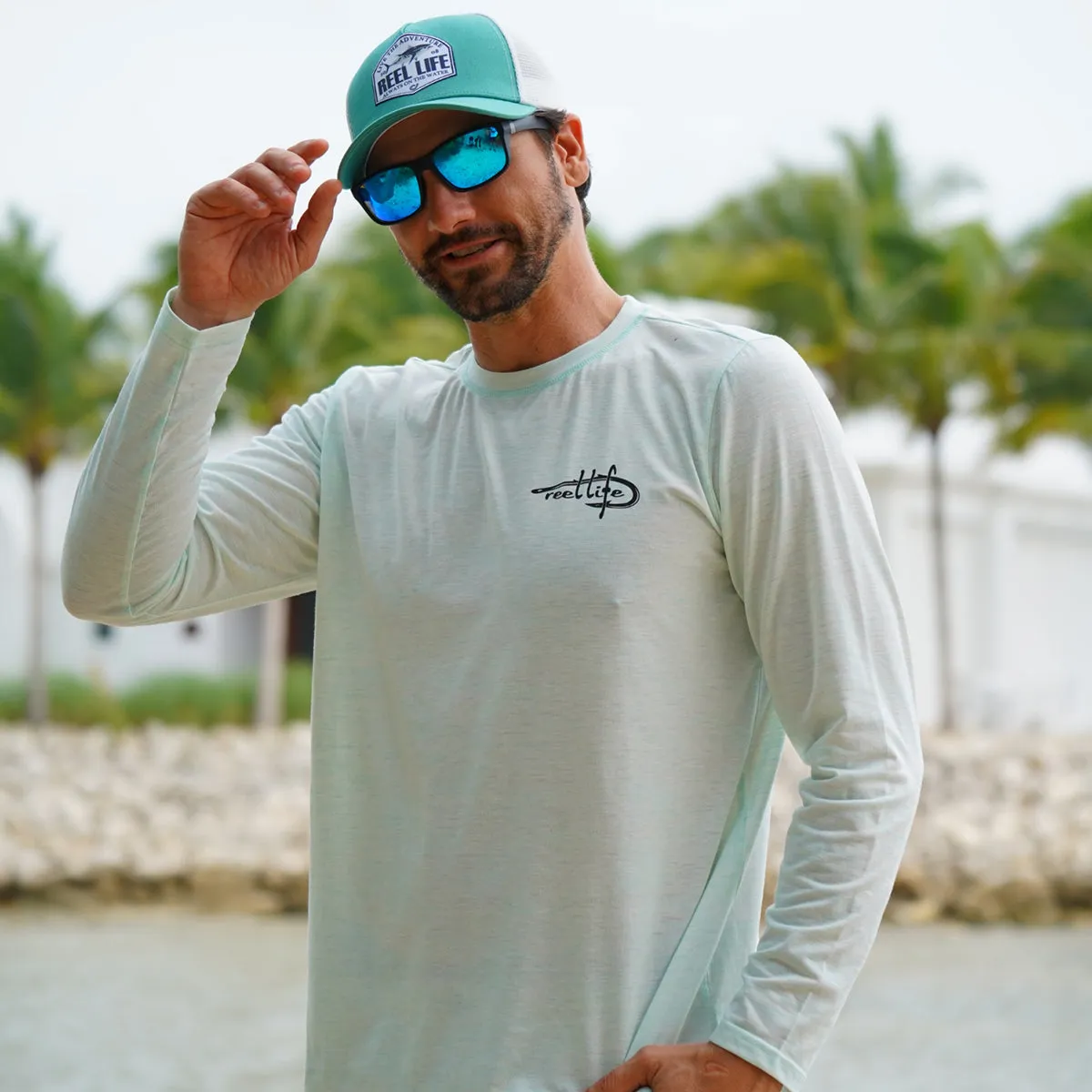 Reel Life Coastal Performance Reel Flats Fishing Long Sleeve T-Shirt- Misty Jade