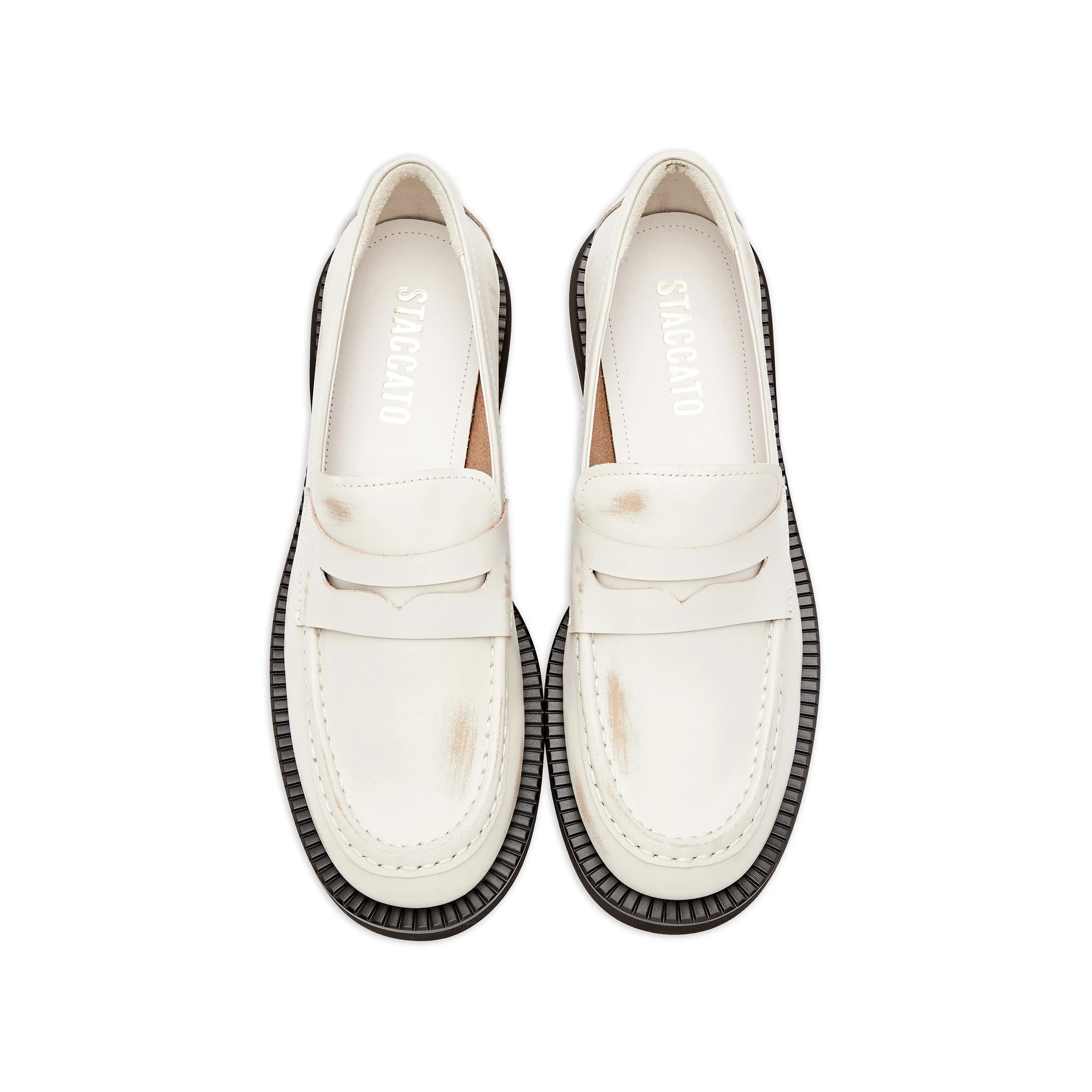 White Brushed Boxy Penny Loafers